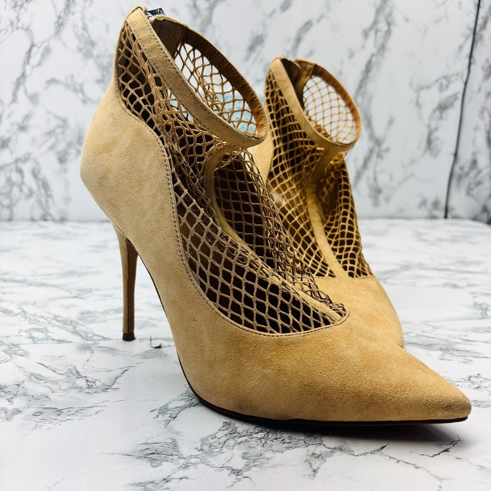 Jessica Simpson Beige Nude Mesh Net Ankle Strap Heels Size 9.5